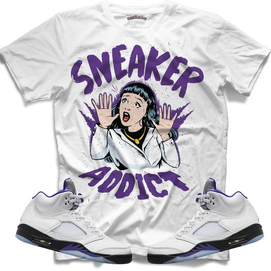 Sneaker Addict (Retro 5 Concord) T-Shirt - White - Lucid Soles