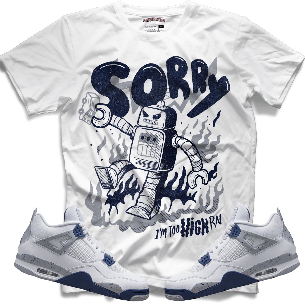 Sorry Too High (Retro 4 Midnight Navy) T-Shirt - Lucid Soles