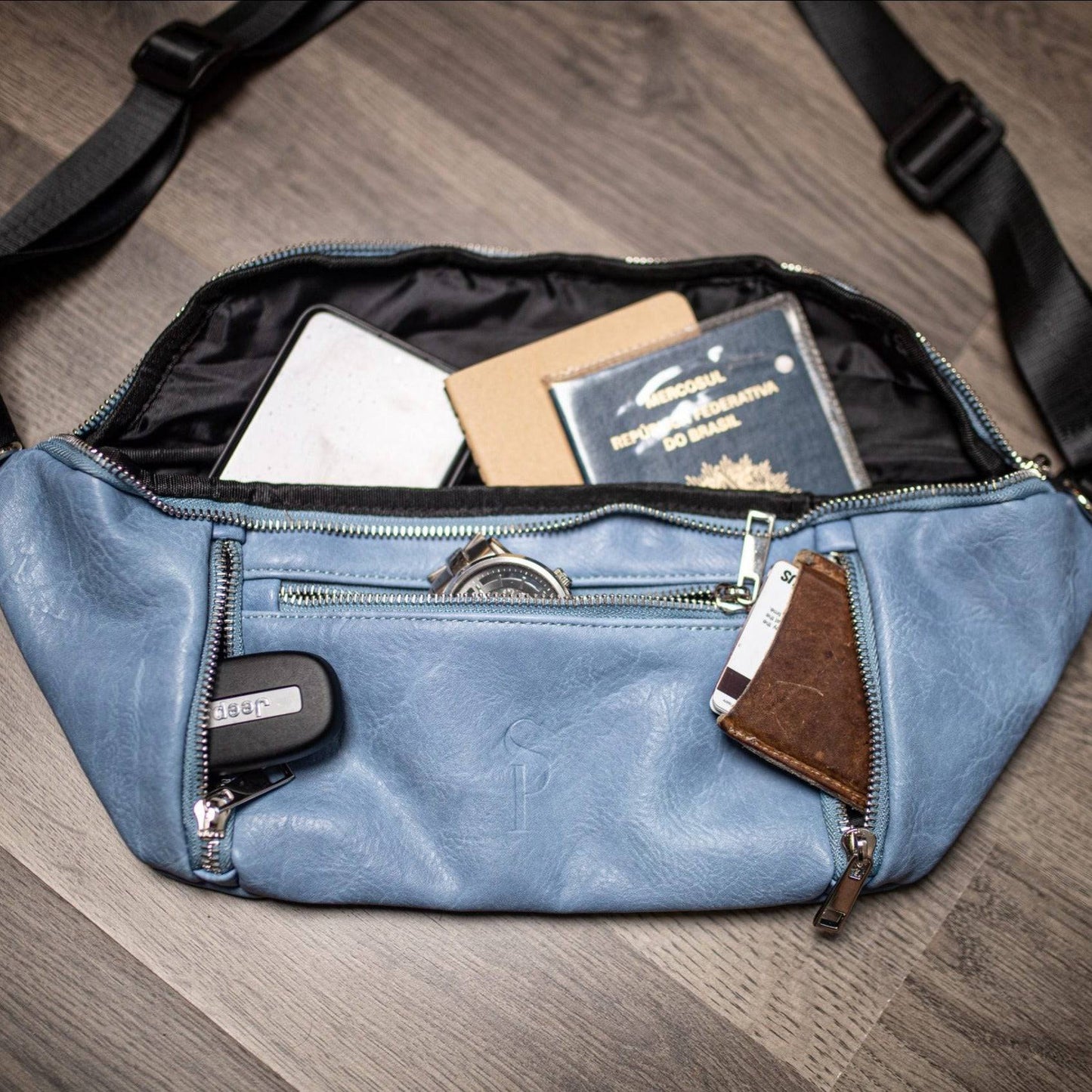 Baby Blue Leather Sling Bag - Lucid Soles