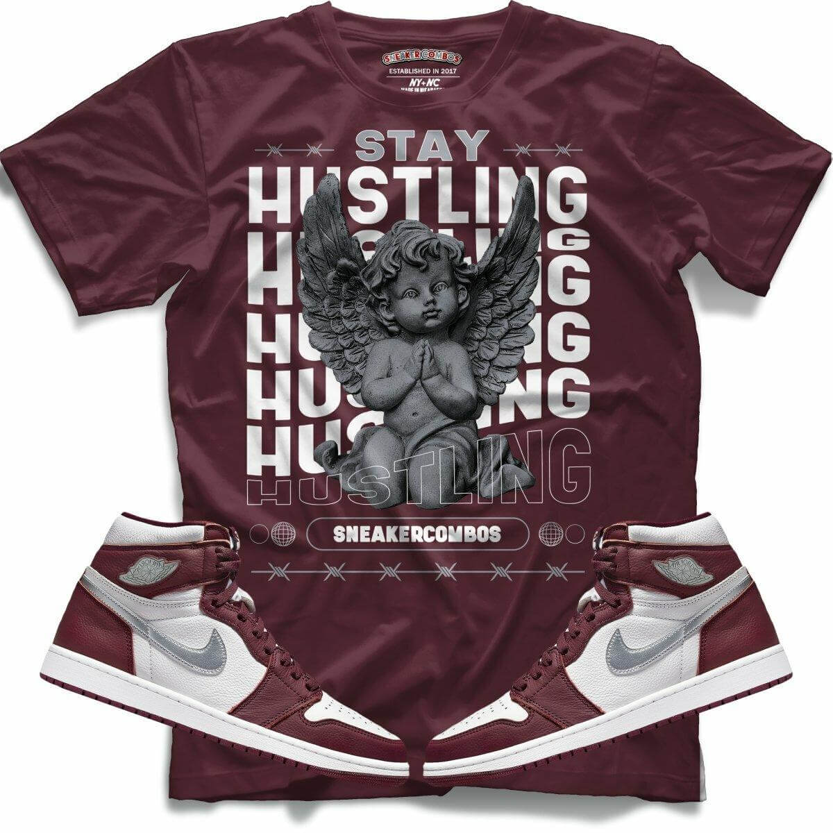 Stay Hustling (Retro 1 Bordeaux) T-Shirt - Lucid Soles