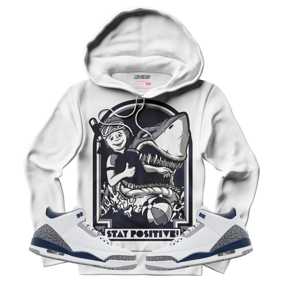 Stay Positive (Air Jordan 3 White Navy) Hoodie - Lucid Soles