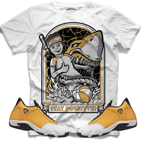 Stay Positive (Retro 14 Ginger) T-Shirt - White - Lucid Soles