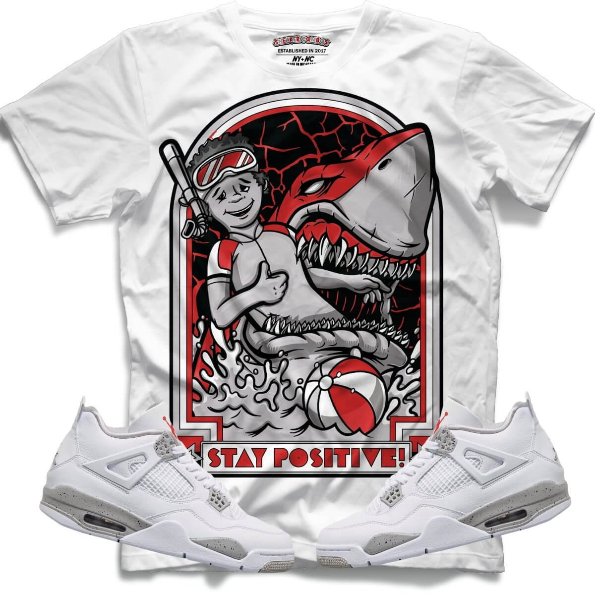 Stay Positive (Retro 4 White Oreo) T-Shirt - Lucid Soles