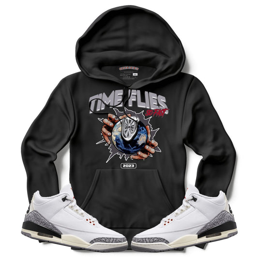 Time Flies (Retro 3 White Cement) Hoodie - Lucid Soles