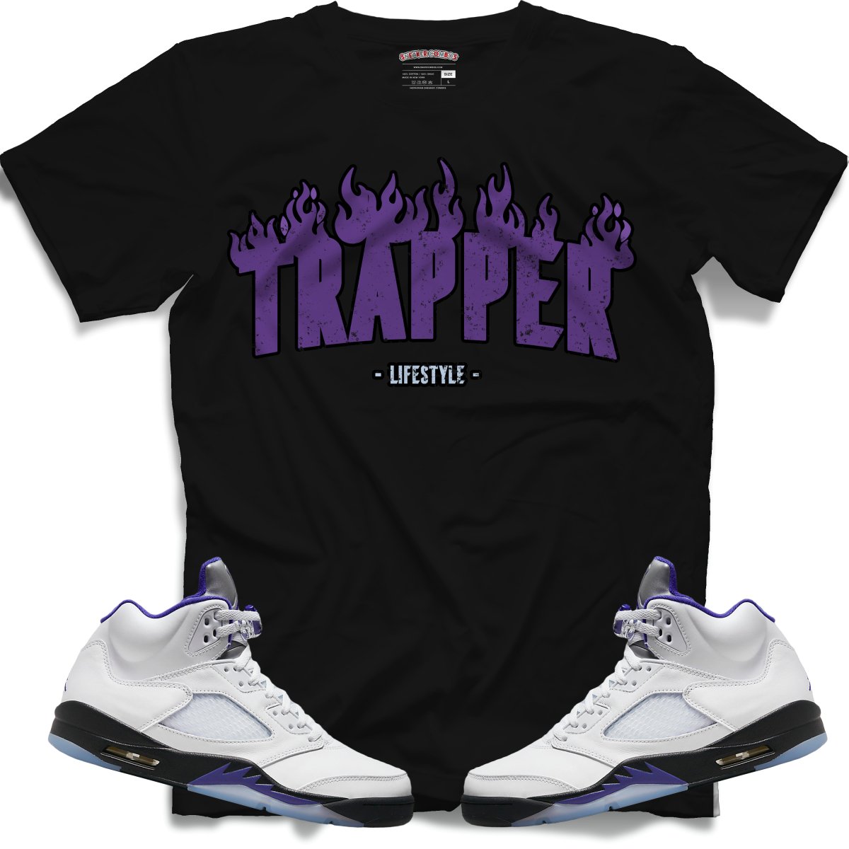 Trapper Lifestyle (Retro 5 Concord) T-Shirt - Black - Lucid Soles