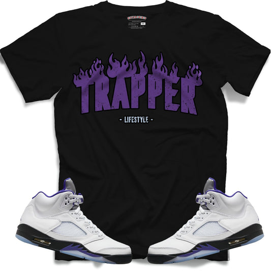 Trapper Lifestyle (Retro 5 Concord) T-Shirt - Black - Lucid Soles
