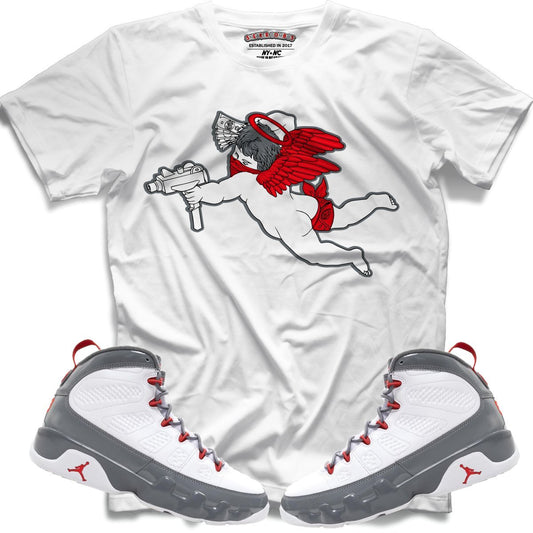 Uzi Angel (Retro 9 Fire Red) T-Shirt - Lucid Soles
