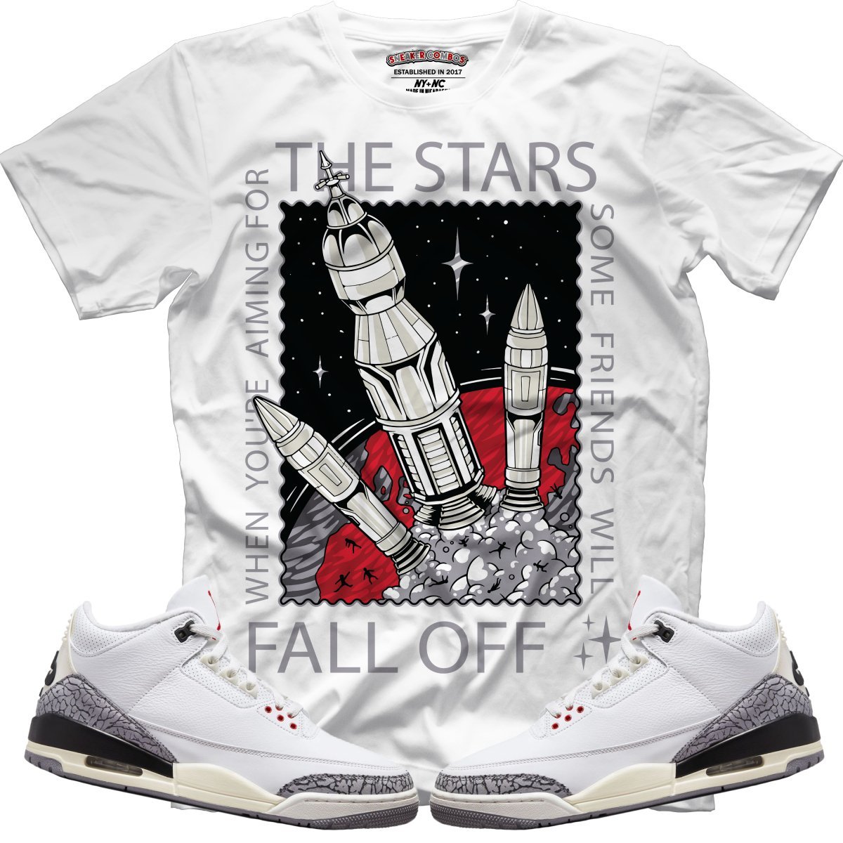 When Aiming For The Stars (Retro 3 White Cement) T-Shirt - Lucid Soles